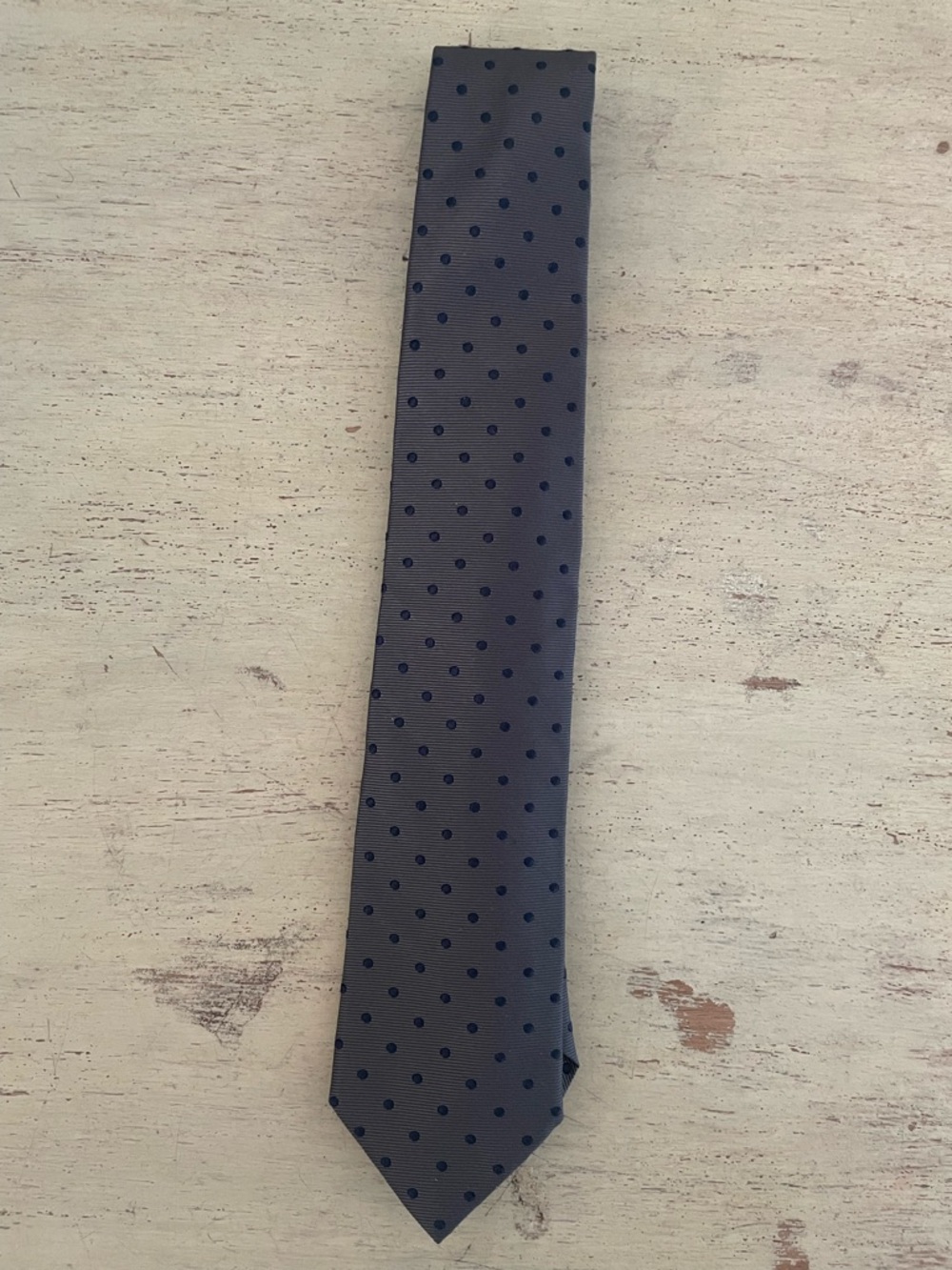 J. CREW Made in USA of Italian silk repp tie in dot Gray / Navy $59.50 NWT 40161
